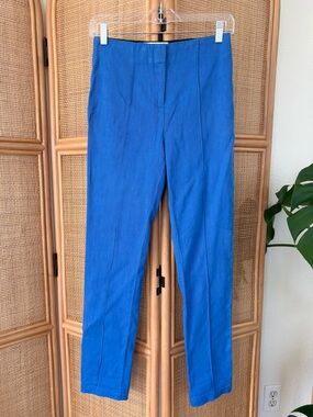Diane Von Furstenberg Linen Blend Slim Pants in Capri Blue Sz:0| Summer,Office